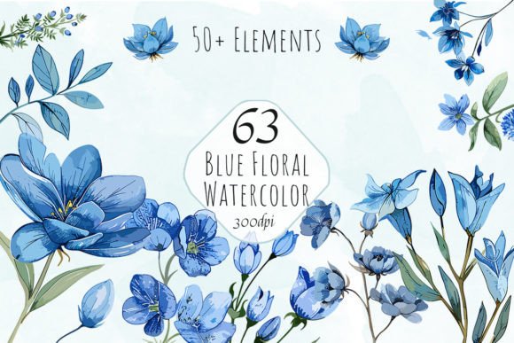 Blue Flowers Watercolor Clipart Bundle: A Versatile Resource for Modern Creatives