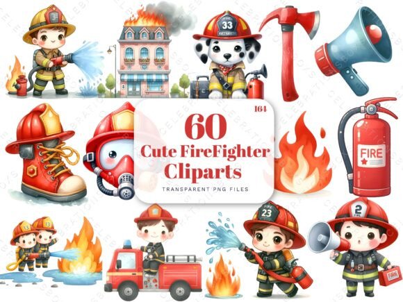 Bringing Bravery to Life with Watercolor Cute Firefighter Clipart PNG