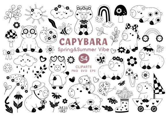 Cute Capybara Spring Summer Clipart