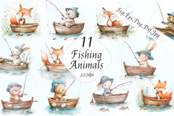 Cute Fishing Animals Clipart for Creative Projects