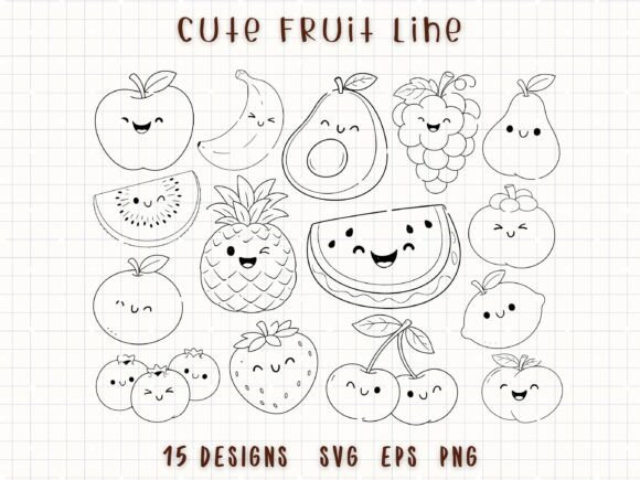 Cute Fruit Line Art SVG Food Clipart
