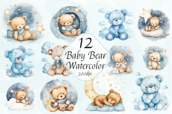 Cute Teddy Bear Baby Shower Clipart Set
