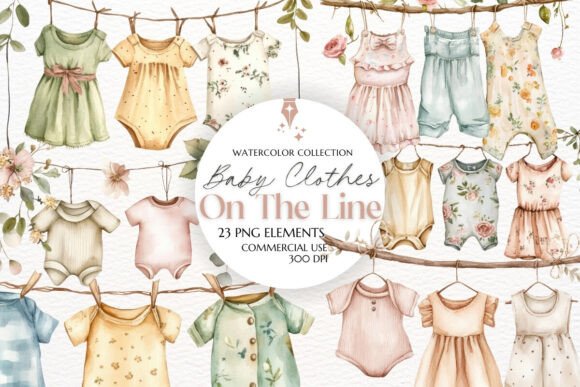 Enhancing Designs with Baby Clothes on a Line Clipart PNG