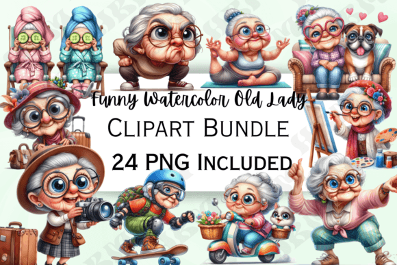 Funny Watercolor Old Ladies Clipart