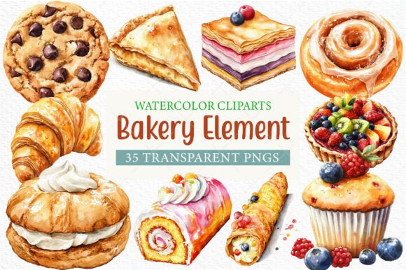Watercolor Bakery Element Clipart PNG: A Practical Asset for Designers