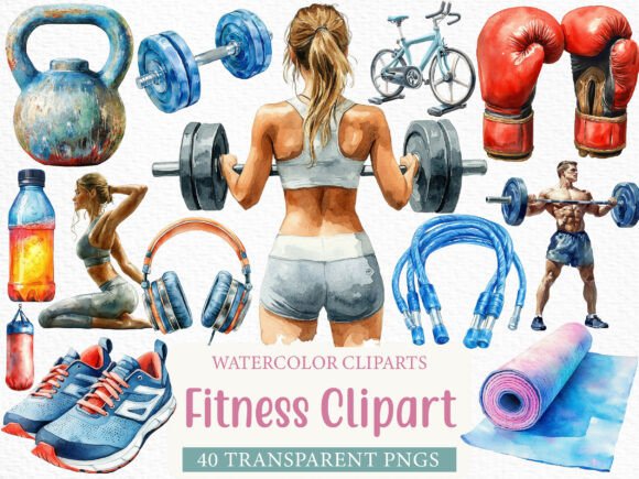 Watercolor Fitness Clipart Bundle: Elevate Your Health and Wellness Designs