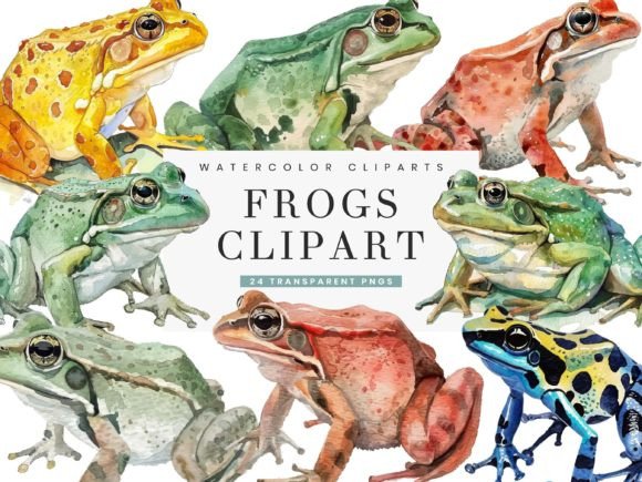 Watercolor Frogs Clipart Bundle