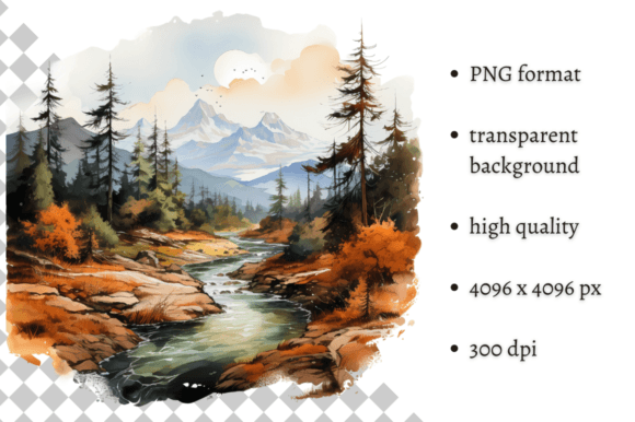 Watercolor Mountain Stream PNG Clipart