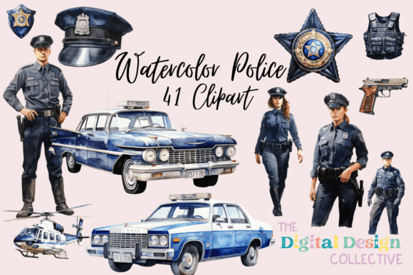Watercolor Police Clipart Bundle