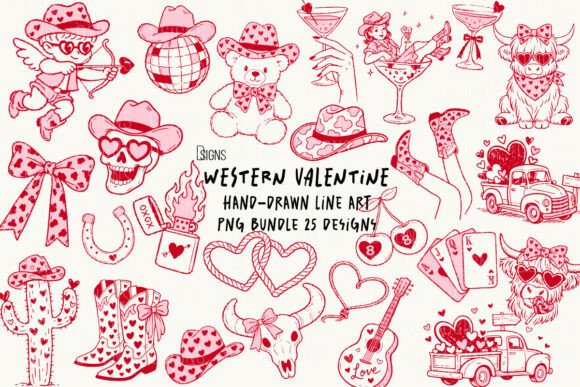 Western Valentine's Day Line Art Bundle